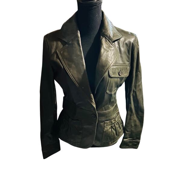 the knits and outerwear co. Jackets & Blazers - The Knits and Outerwear Co. Olive Green Single Button Leather Jacket, Sz S